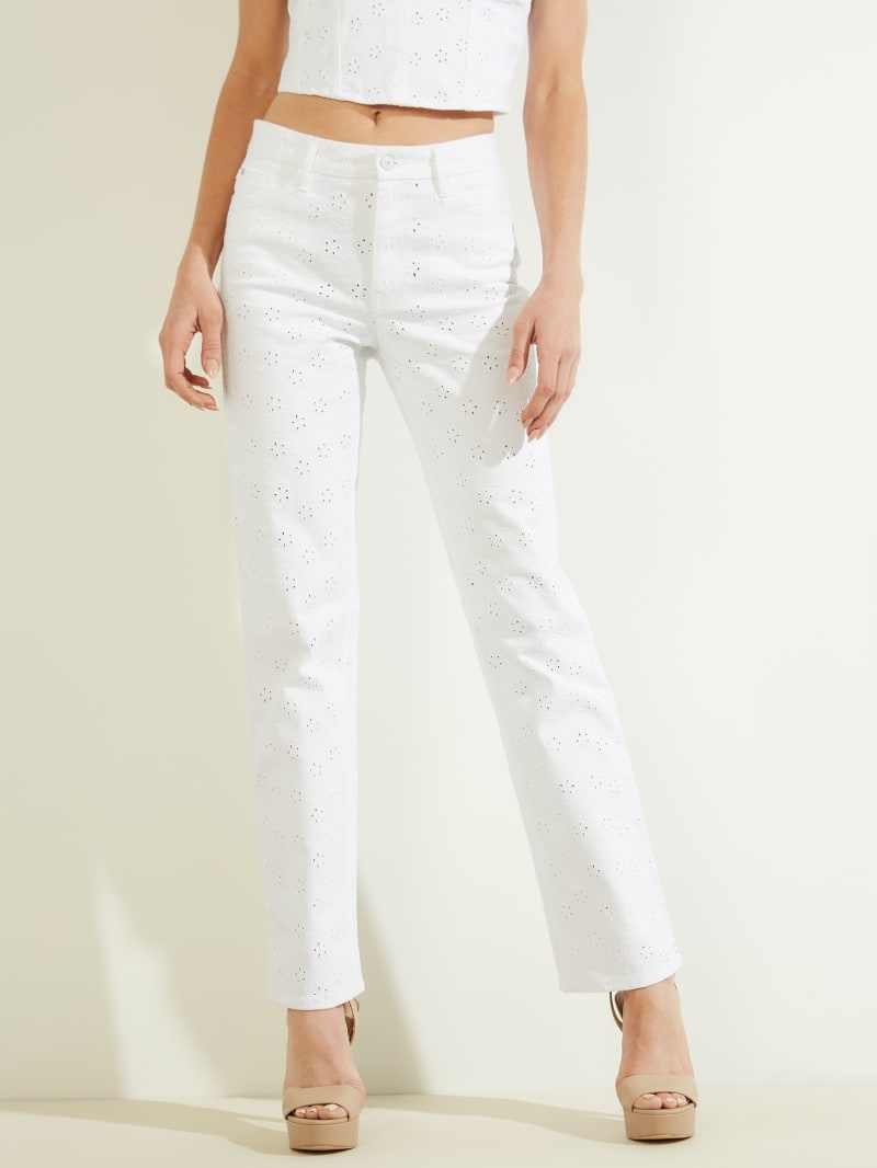 Guess 1981 Eyelet Straight Women's Pants White | 3780-LVNQS