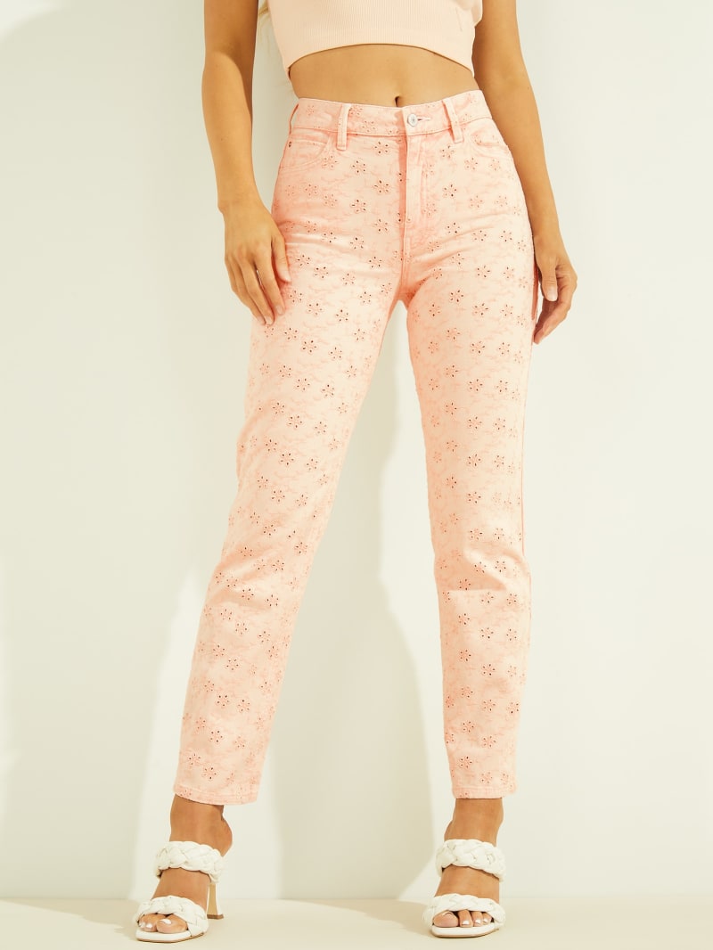 Guess 1981 Eyelet Straight Women's Pants Pink | 5271-MBOZS