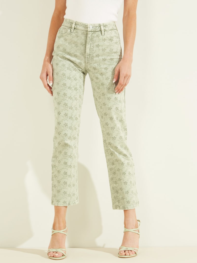 Guess 1981 Eyelet Straight Women's Pants Green | 6384-UQEYK