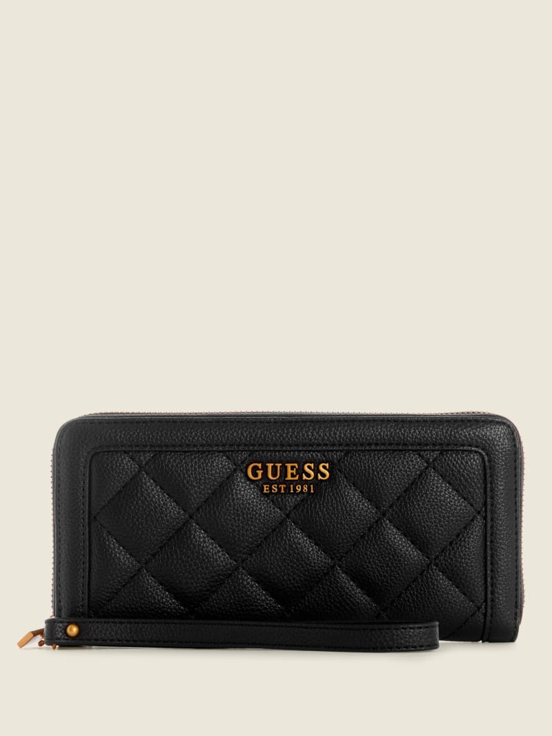 Guess Abey Large Zip-Around Women's Wallets Black | 7082-GBWUF