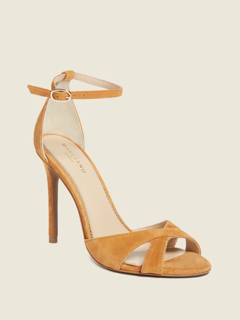 Guess Abiele Leather Stiletto Women's Sandals Orange | 8549-FAVWQ