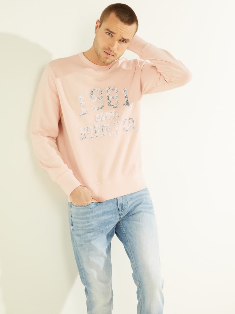 Guess Akori Fleece Men's Sweatshirts Pink | 8034-XDMBC