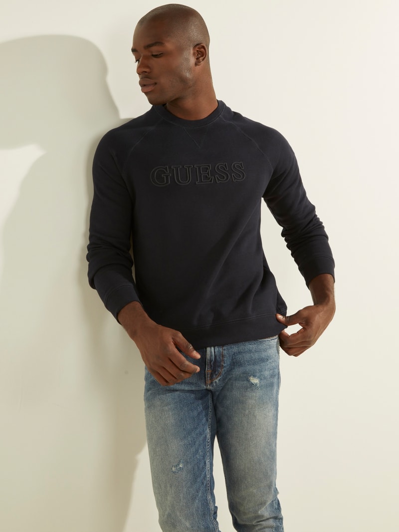 Guess Aldwin Crewneck Men's Sweatshirts Deep Blue | 1637-DBTLG