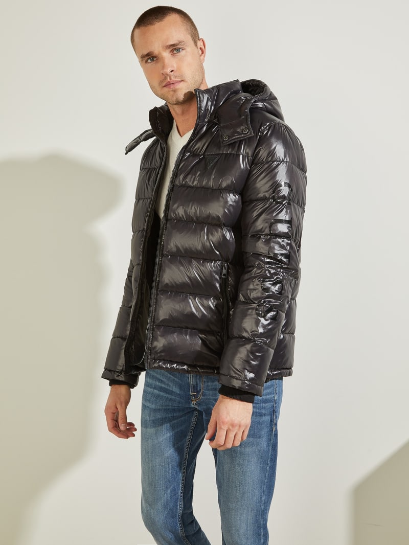 Guess Anthony Logo Puffer Men's Jackets Black | 3645-YHMXK