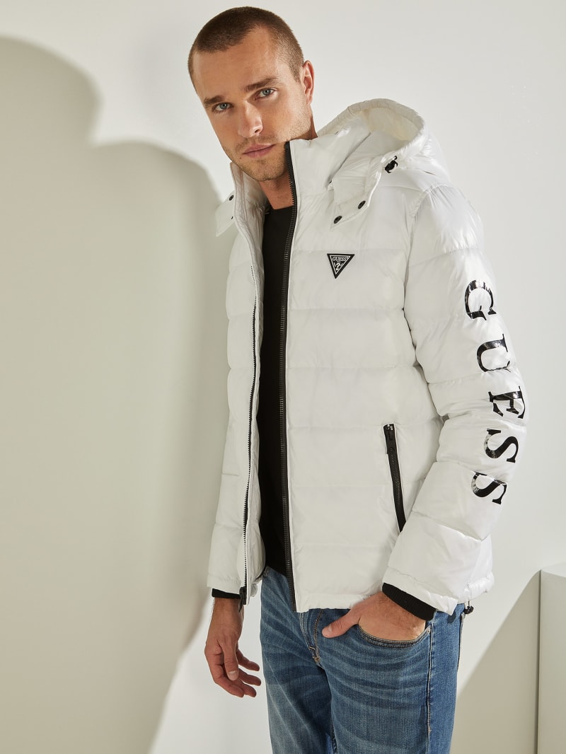 Guess Anthony Logo Puffer Men's Jackets White | 5209-BSTWO