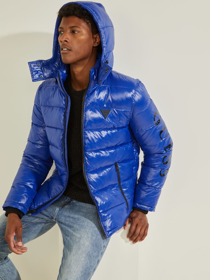 Guess Anthony Logo Puffer Men's Jackets Blue | 9850-VKXCL