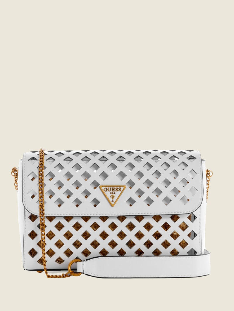 Guess Aqua Perforated Flap Women's Crossbody Bags White | 1850-PLVDA