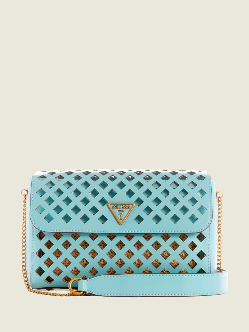 Guess Aqua Perforated Flap Women's Crossbody Bags Turquoise | 2439-EUGQV