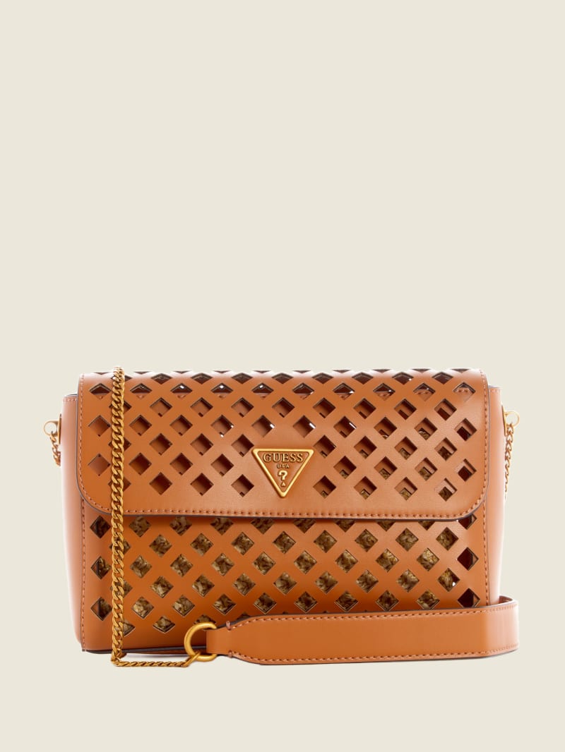 Guess Aqua Perforated Flap Women's Crossbody Bags Brown | 9051-URYZJ