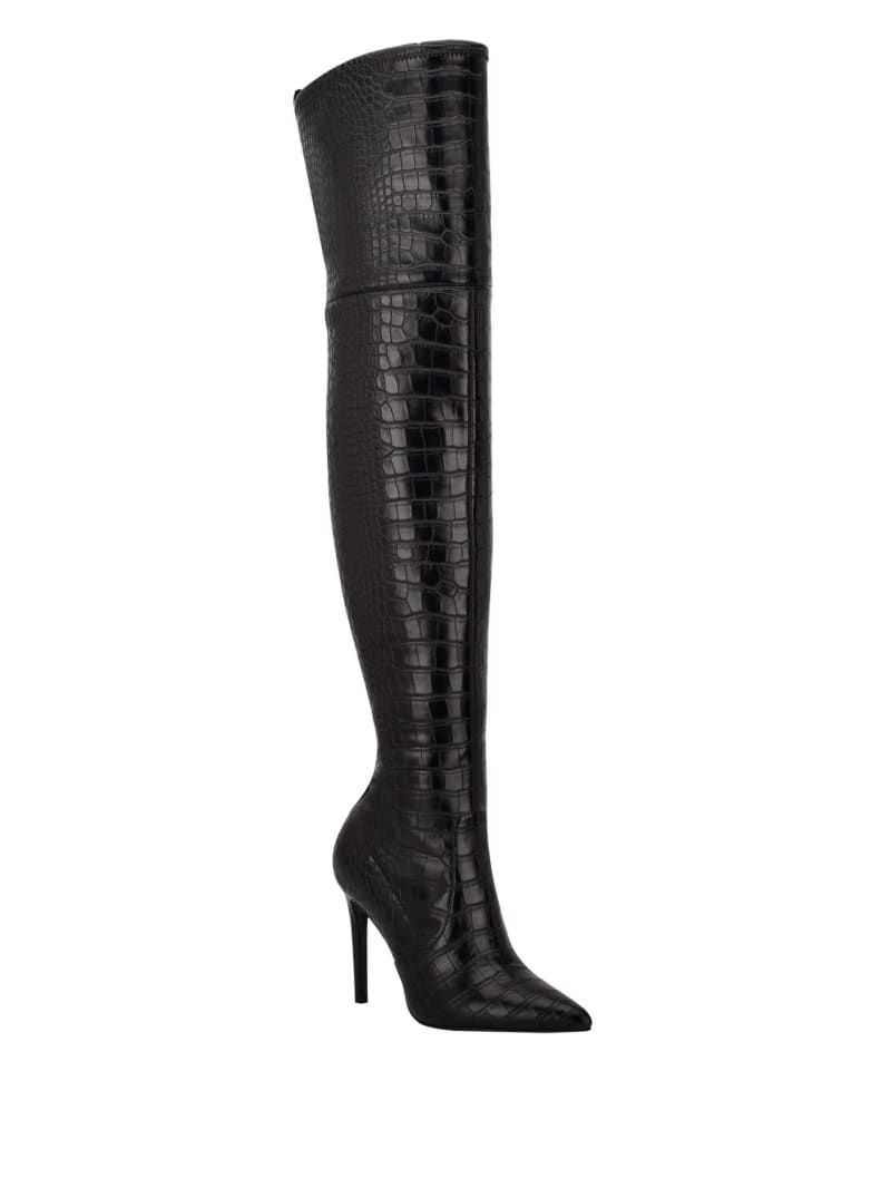 Guess Baiwa Croc Over-the-Knee Women's Boots Black | 0694-ISDMT