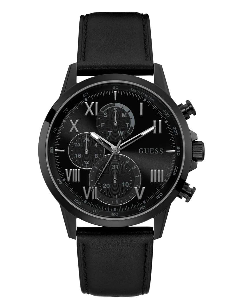 Guess Black-Tone And Leather Chronographic Men's Watches Black | 9673-PWAOC