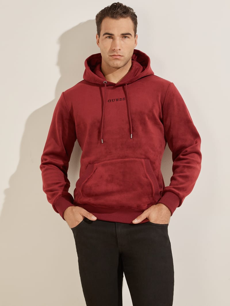 Guess Bonded Velvet Men's Hoodie Burgundy | 5738-LNUIV