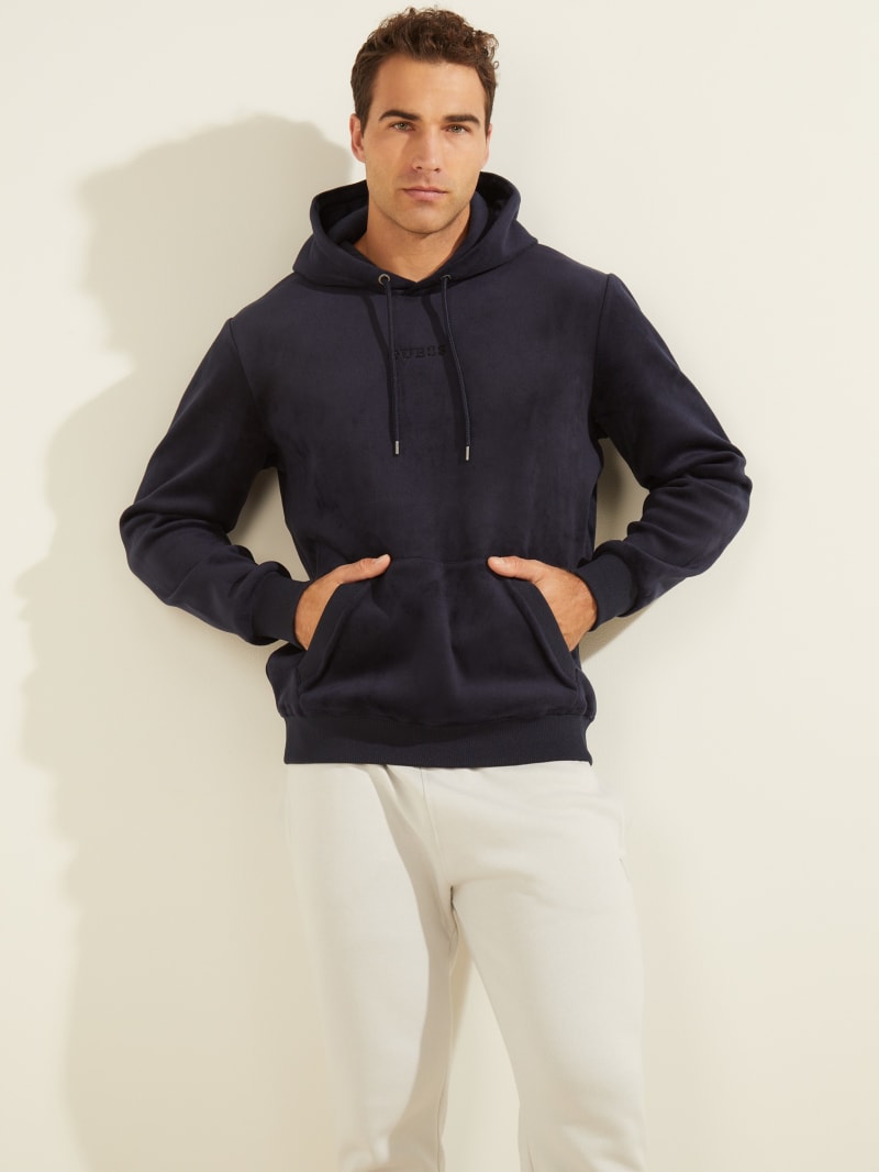 Guess Bonded Velvet Men's Hoodie Navy | 9326-ZQEDC