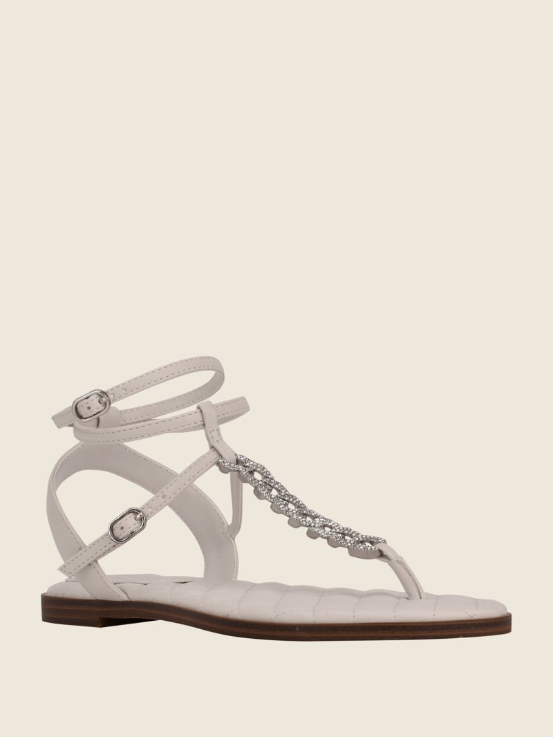 Guess Brighti Chain T-Strap Women's Sandals Grey | 0184-MBCGY