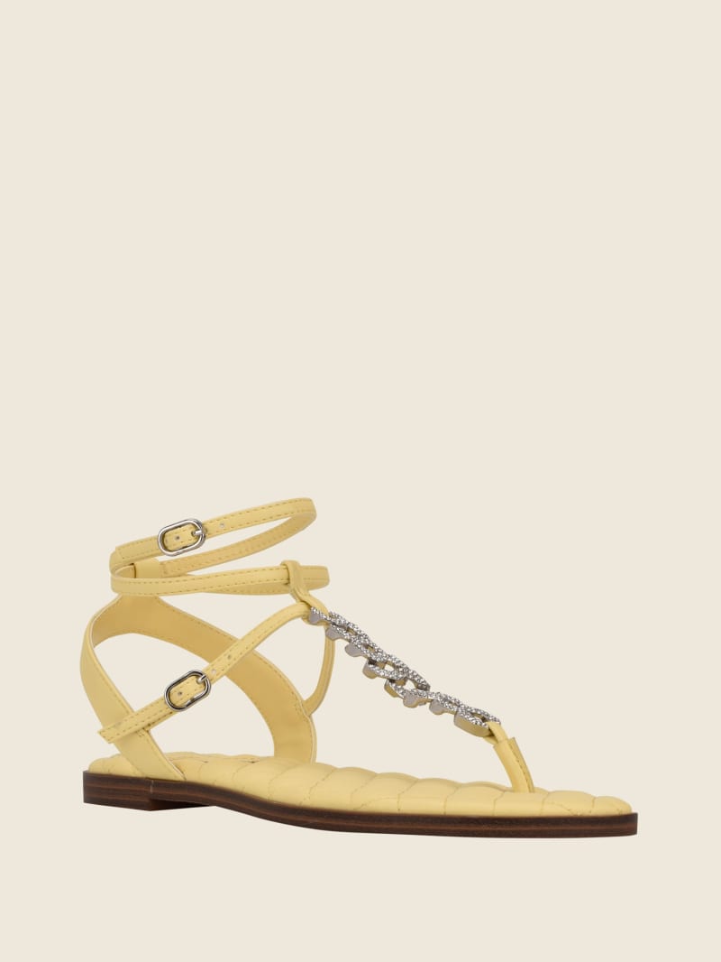 Guess Brighti Chain T-Strap Women's Sandals Yellow | 3160-ZMWSE