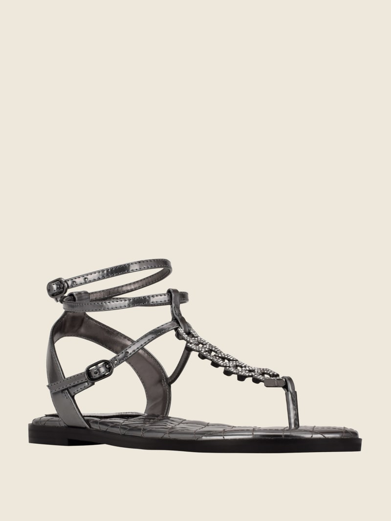 Guess Brighti Chain T-Strap Women's Sandals Blue Grey | 4971-ZKARU