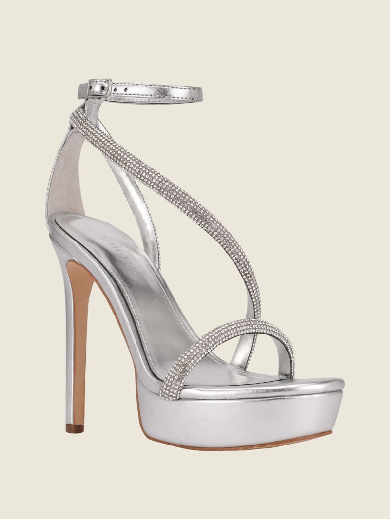 Guess Casidee Rhinestone Platform Women's Heels Silver | 6819-LBKTM