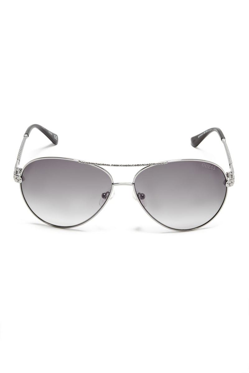 Guess Catherine Rhinestone Aviator Women's Sunglasses Silver | 3680-XVUNQ