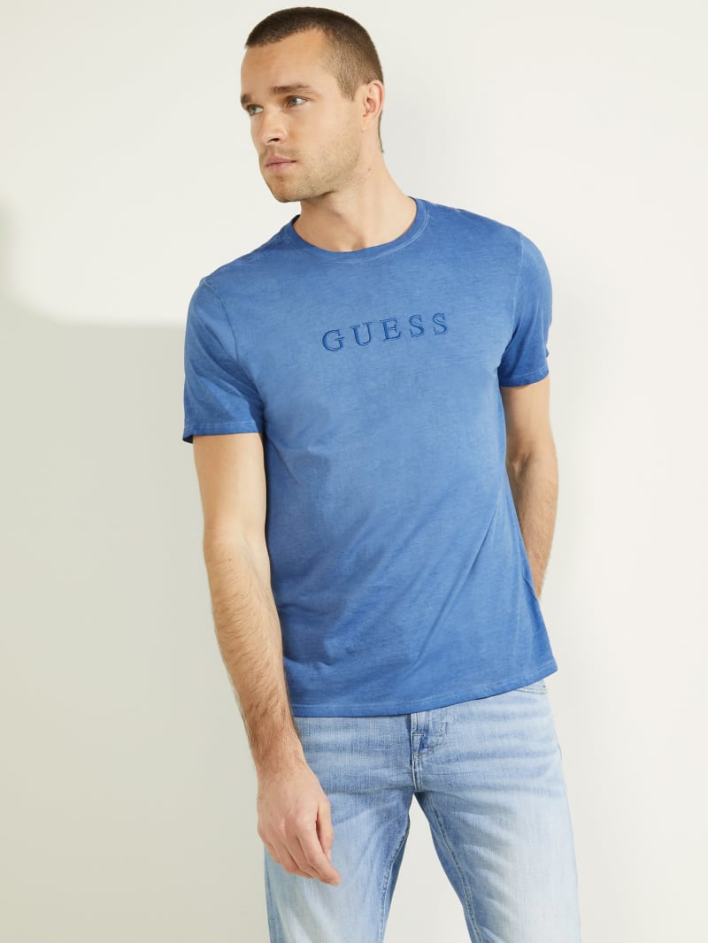 Guess Classic Pima Washed Logo Tee Men's T Shirts Blue | 0268-HSZPG