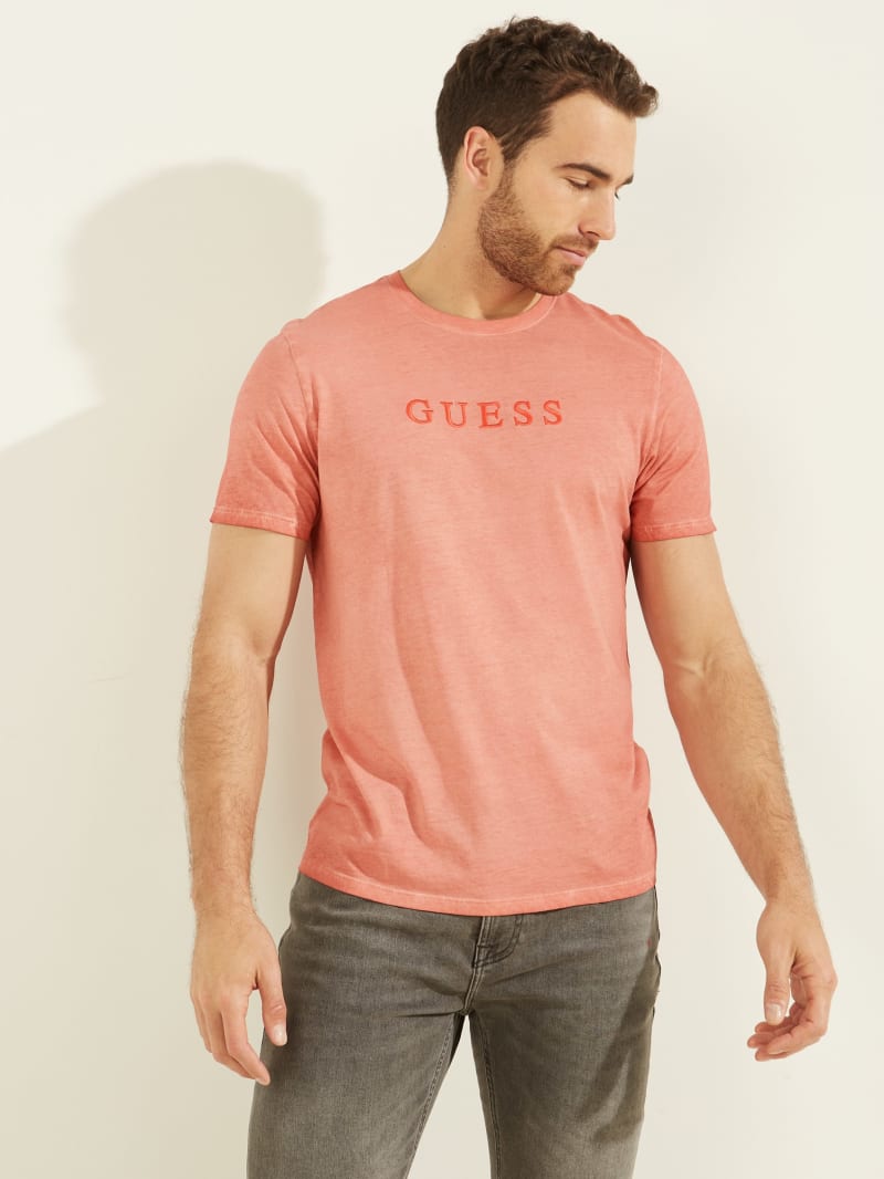 Guess Classic Pima Washed Logo Tee Men's T Shirts Orange | 3096-GRZOT