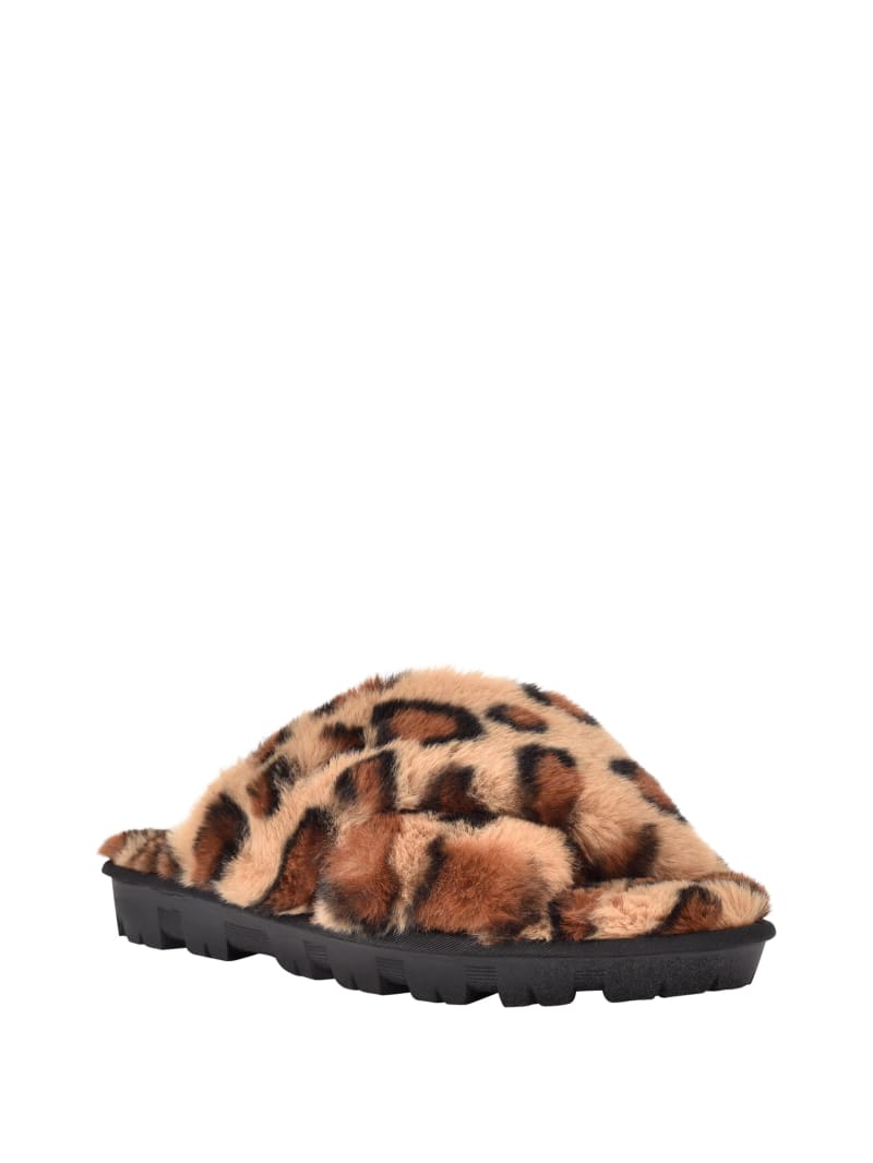 Guess Crisscross Fur Slipper Women's Sandals Brown | 8237-RMFNQ