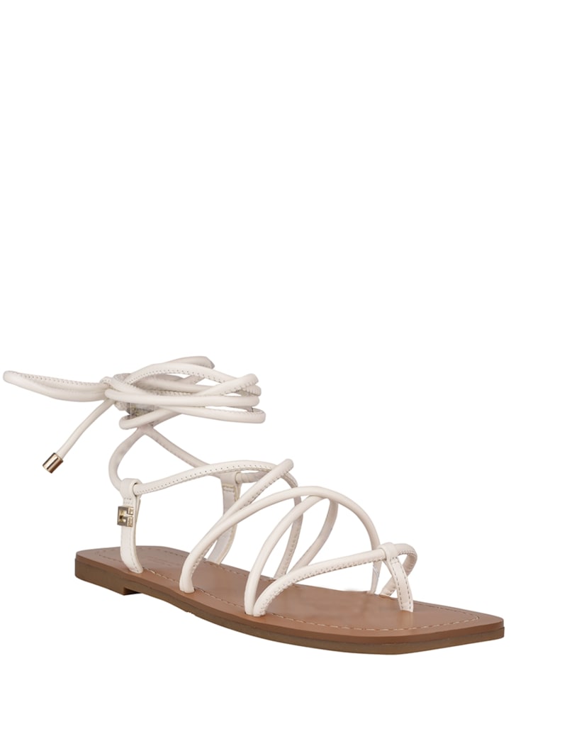 Guess Cristen Lace-Up Flat Women's Sandals White | 9760-JOXGQ