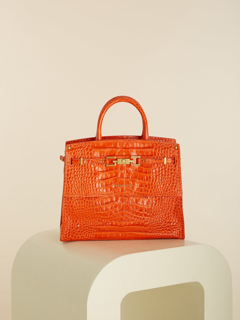 Guess Cristina Croc Leather Women's Satchel Bags Orange | 0381-QIVKP