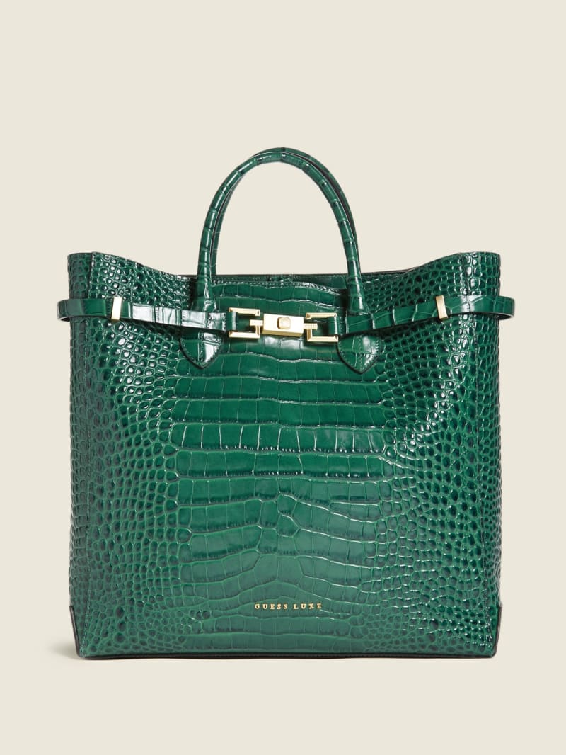 Guess Cristina Croc Leather Women's Tote Bags Green | 3918-FZVKB