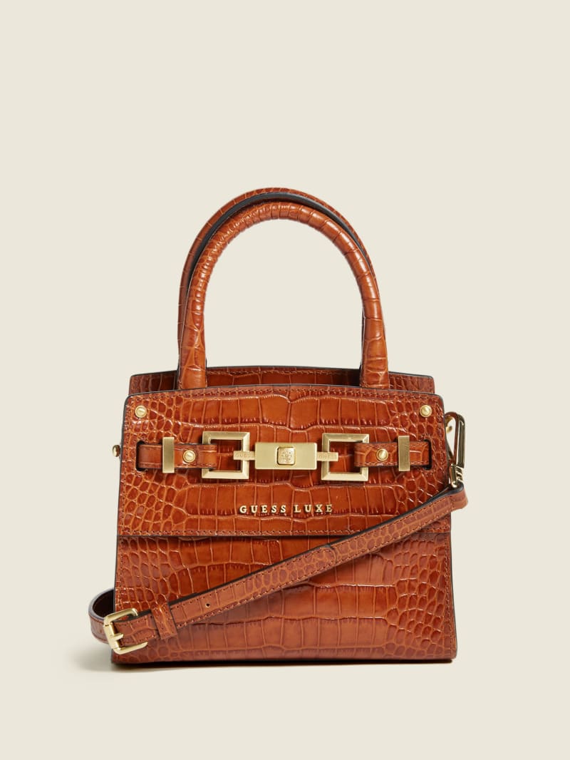 Guess Cristina Leather Women's Satchel Bags Brown | 0237-EKAMJ