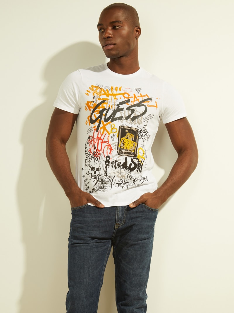 Guess DTLA Graffiti Tee Men's T Shirts White | 6842-NGHBY