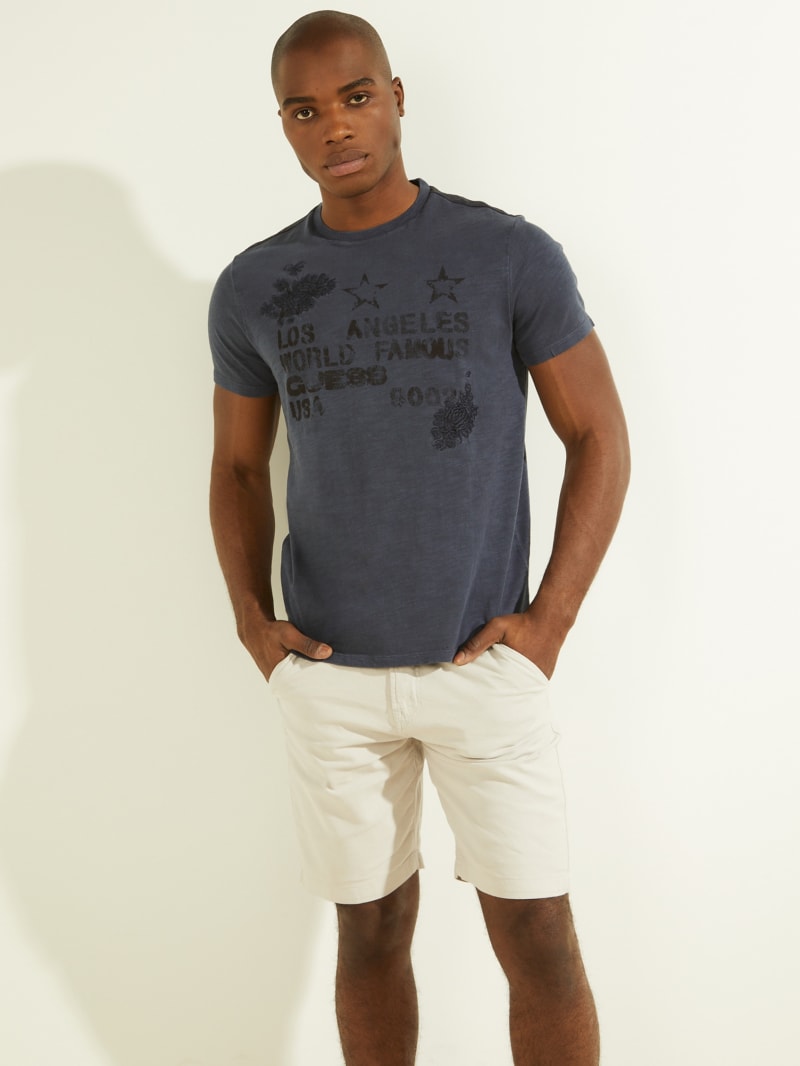 Guess David Embroidered Tee Men's T Shirts Blue | 1032-PCTOW