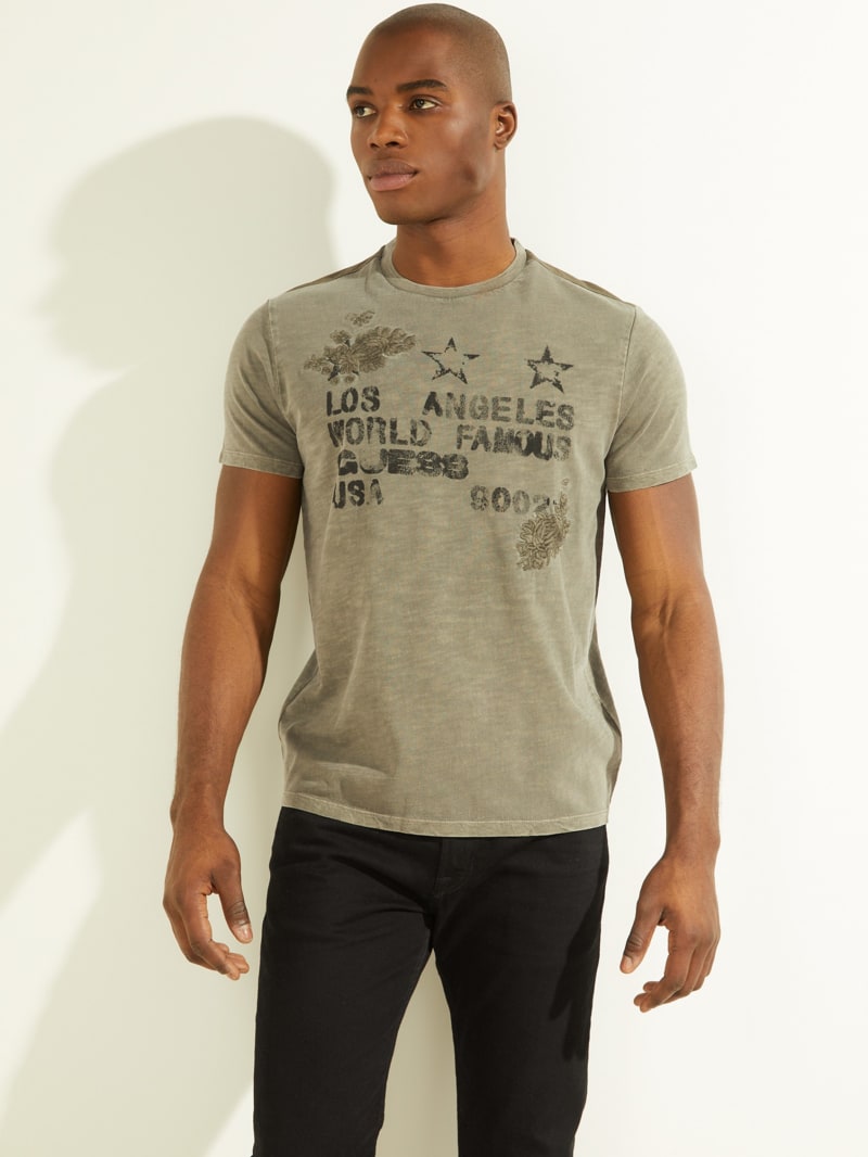 Guess David Embroidered Tee Men's T Shirts Olive | 8251-ZBXFM