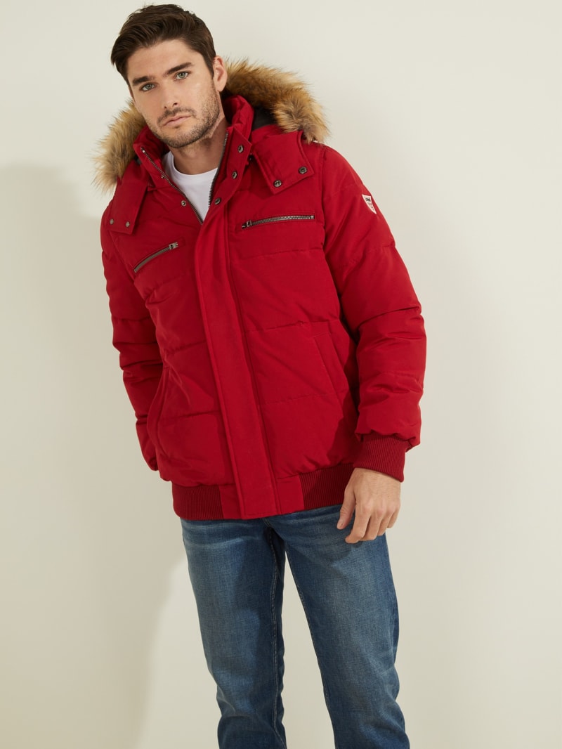 Guess David Puffer Men's Jackets Red | 5319-KPNCS