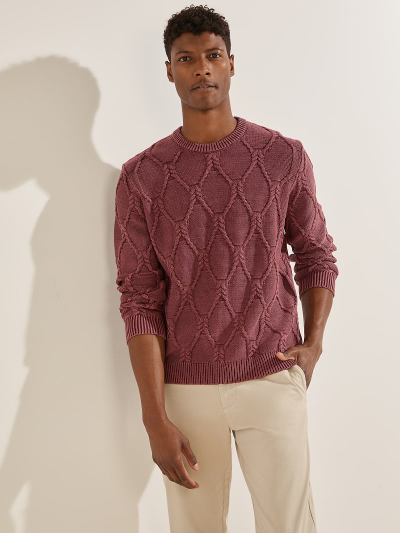 Guess Dawson Cable Knit Men's Sweaters Burgundy | 4816-OHCXU