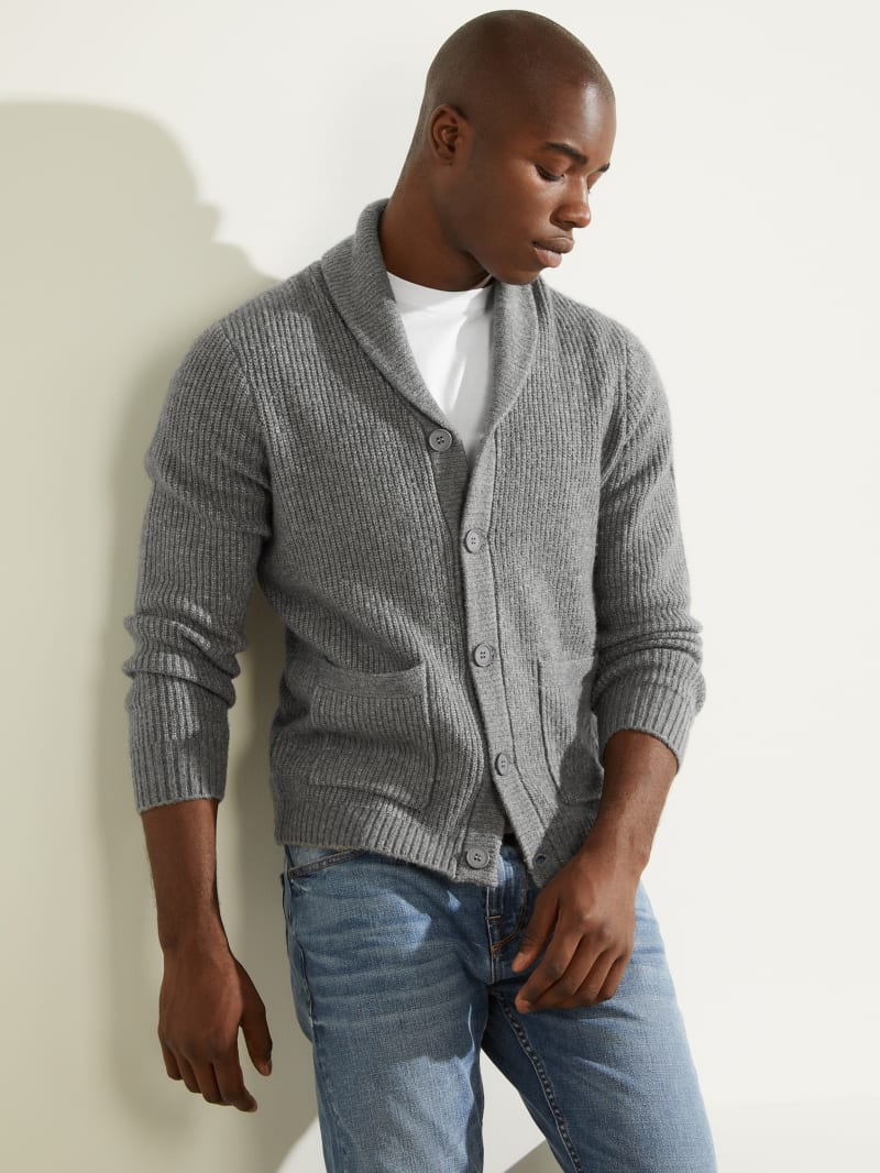 Guess Declan Shawl Cardigan Men's Sweaters Grey | 8164-PEHOJ