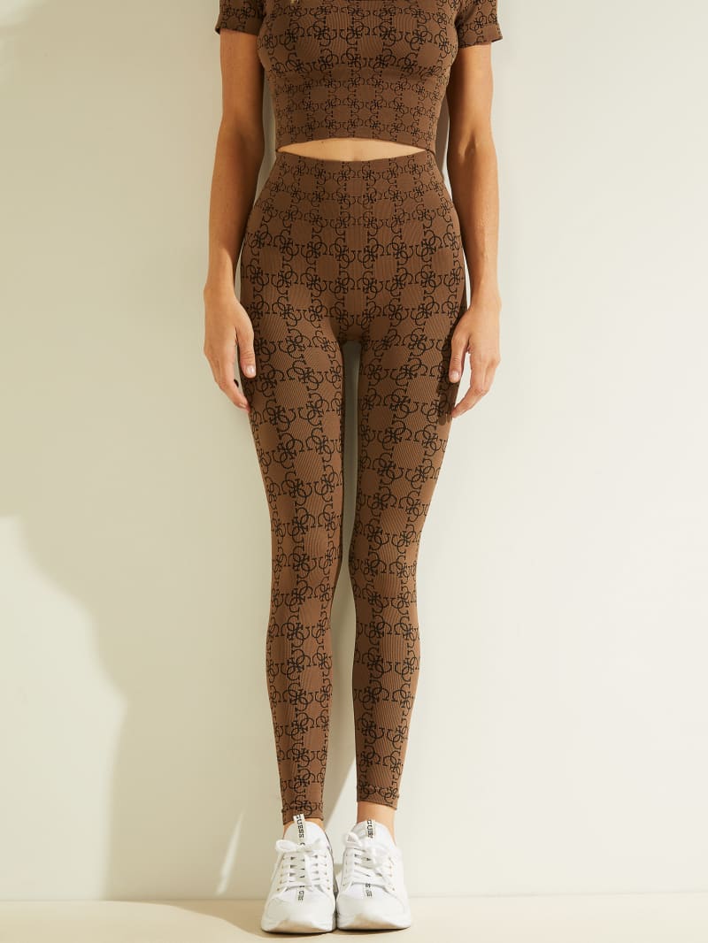 Guess Della Logo Print Leggings Women's Pants Brown | 1649-VXNFR