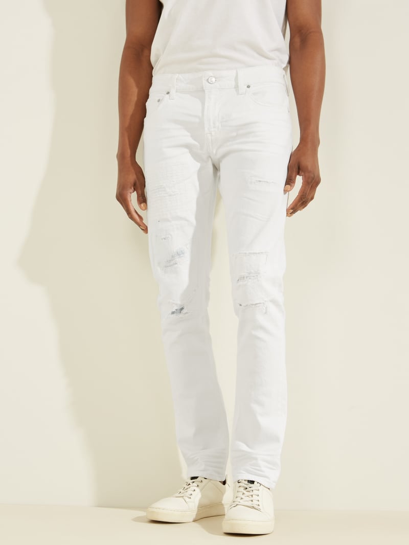 Guess Destroyed Knee Painter's Skinny Men's Pants White | 9654-LDPUE