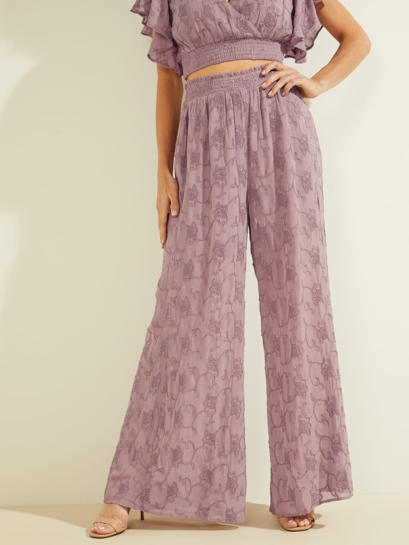 Guess Dexie Embroidered Palazzos Women's Pants Purple | 5162-CQGFT