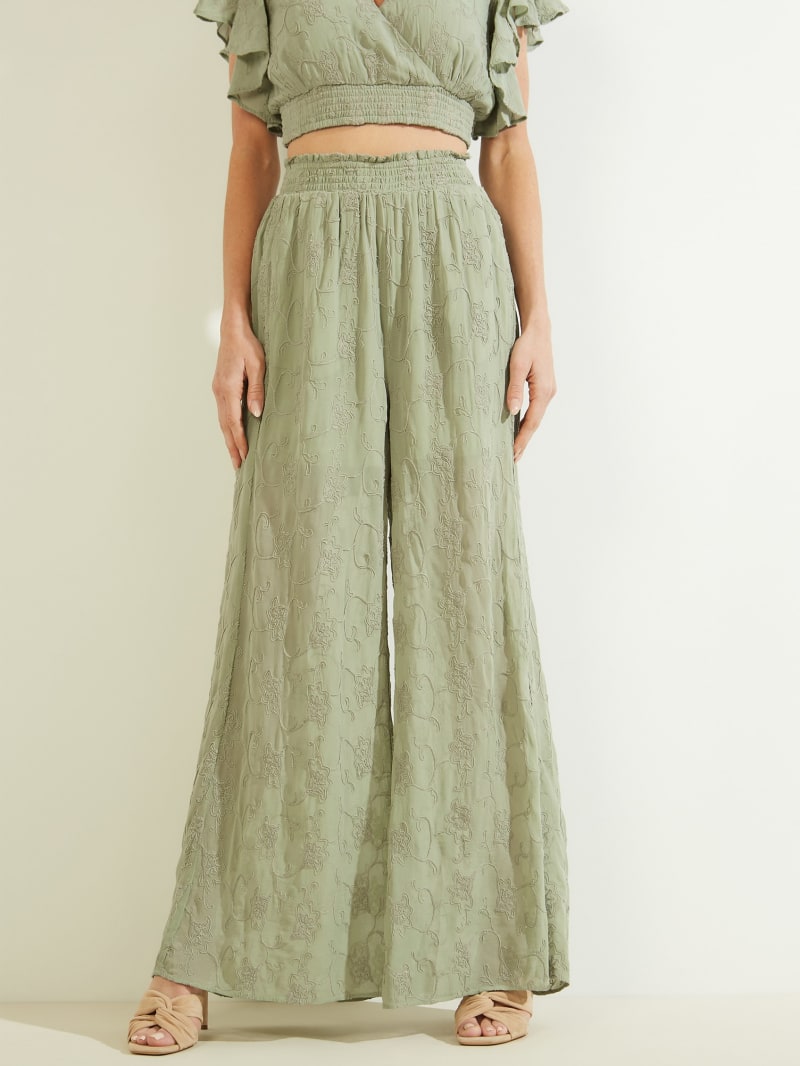 Guess Dexie Embroidered Palazzos Women's Pants Light Green | 9480-JXVEY