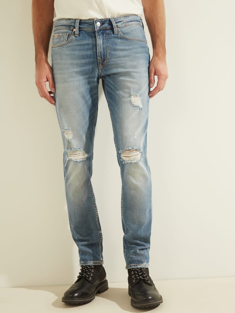 Guess Distressed Slim Tapered Men's Pants Blue | 7628-LNHBY