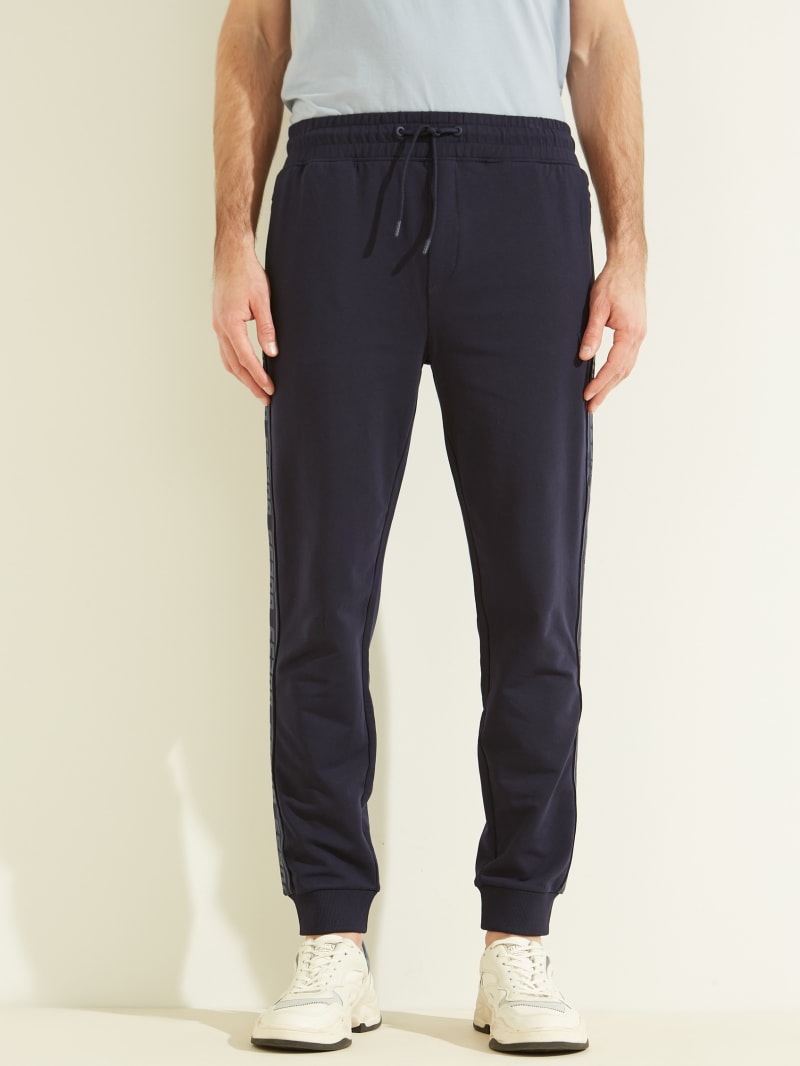 Guess Eco Arlo Logo Tape Joggers Men's Pants Navy | 2491-ALZWI