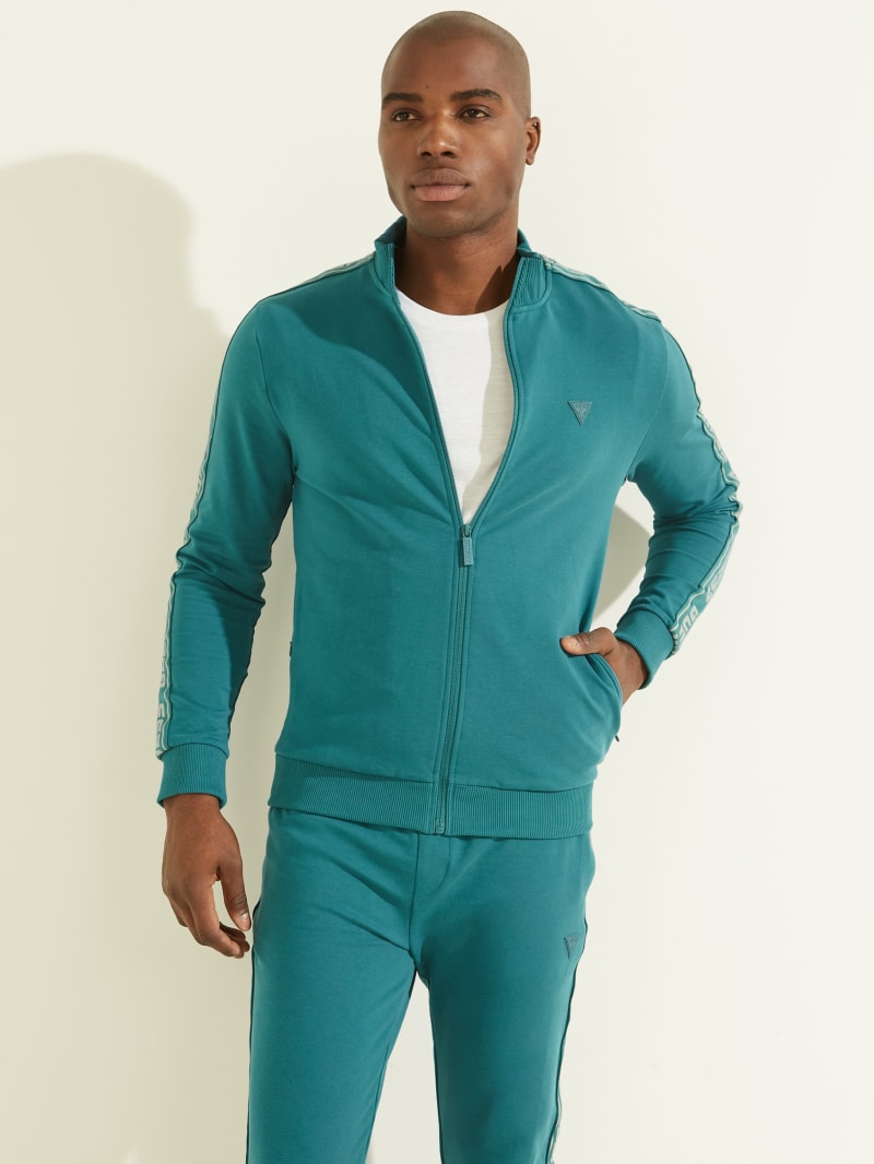 Guess Eco Arlo Logo Tape Men's Jackets Turquoise | 5712-FCGYT