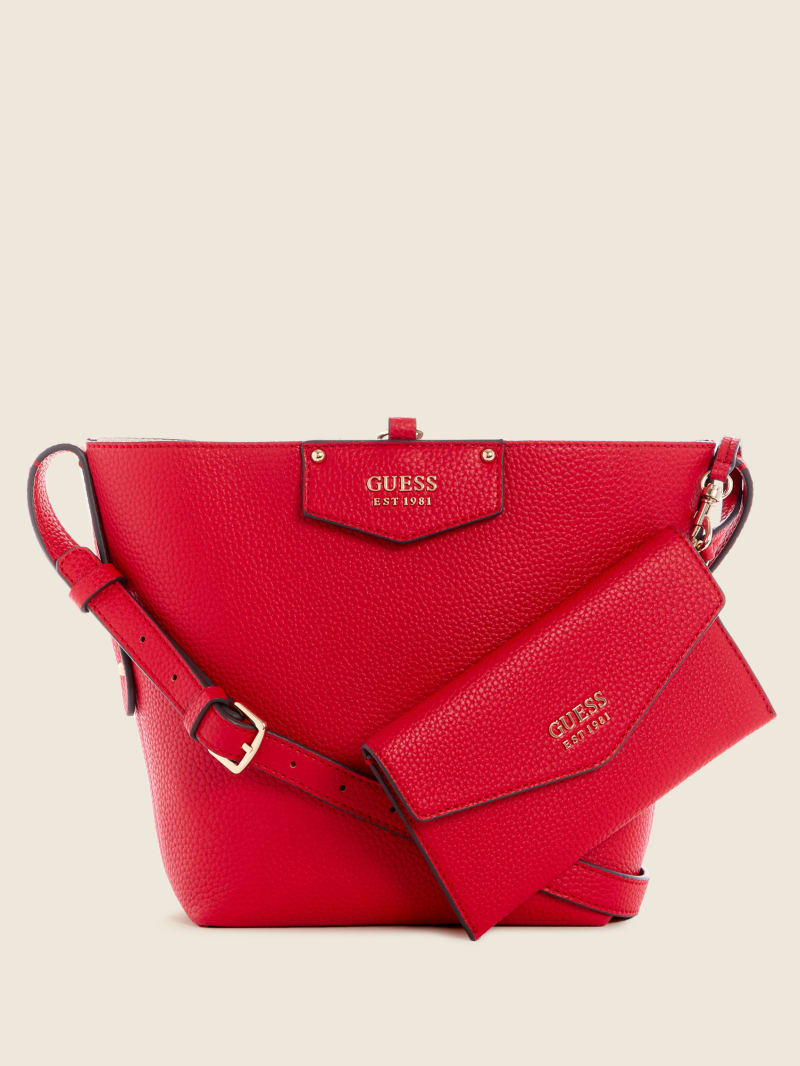 Guess Eco Brenton Bucket Women's Shoulder Bags Red | 9742-WFQXT