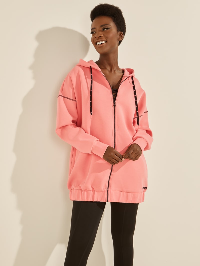 Guess Eco Caren Long Zip-Up Women's Jackets Pink | 0297-NHZXU