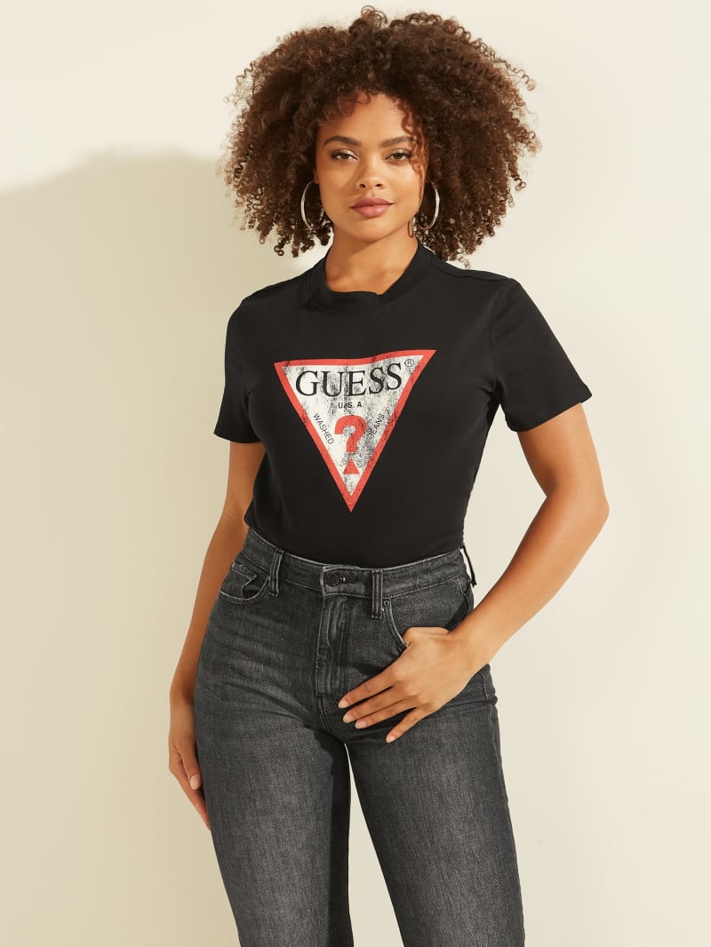 Guess Eco Classic Logo Tee Women's Tops Black | 2104-VQAEW