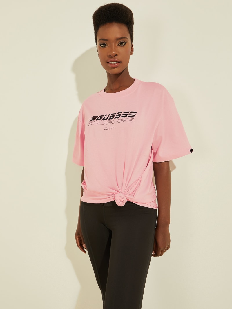 Guess Eco Dalya Logo Tee Women's Tops Light Pink | 7391-NULWA