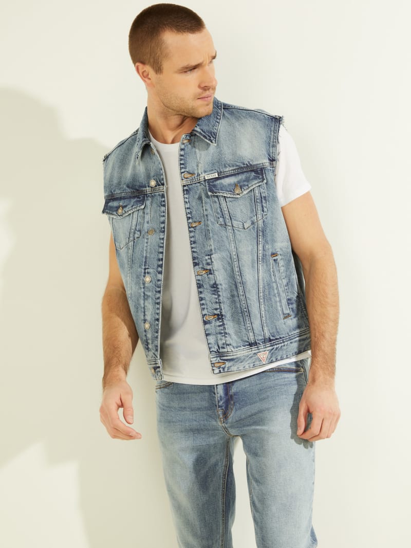 Guess Eco Dillon Denim Vest Men's Jackets Blue | 8465-IHOSV