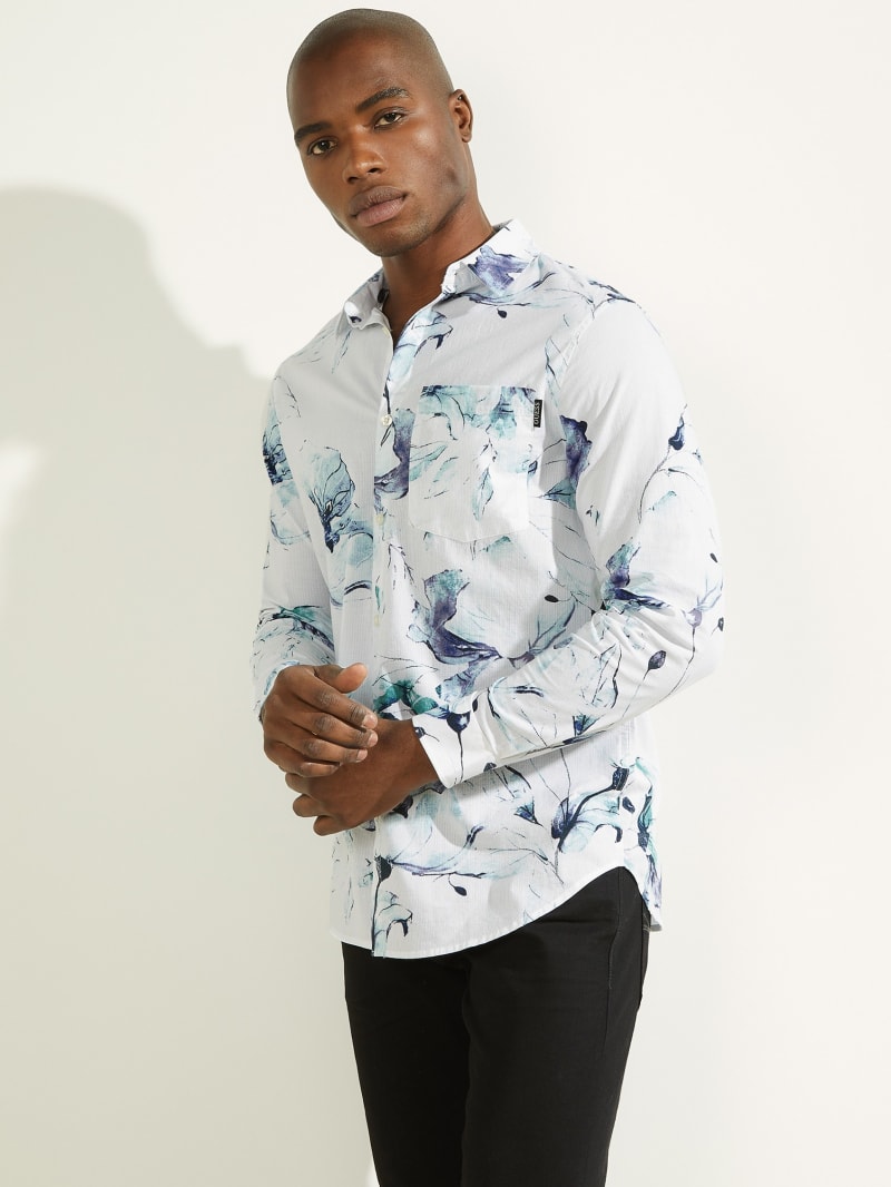 Guess Eco Floral Collins Men's Shirts Blue | 9075-OMJLE