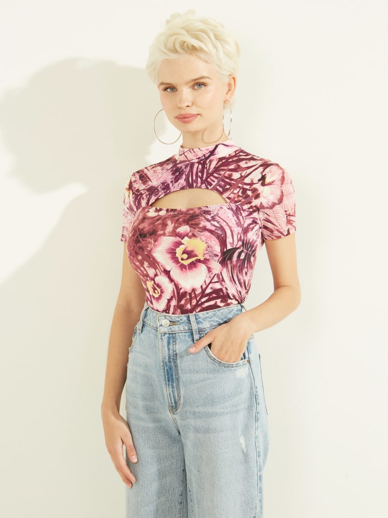 Guess Eco Gwen Printed Cutout Women's Tops Pink | 0436-SRIYW