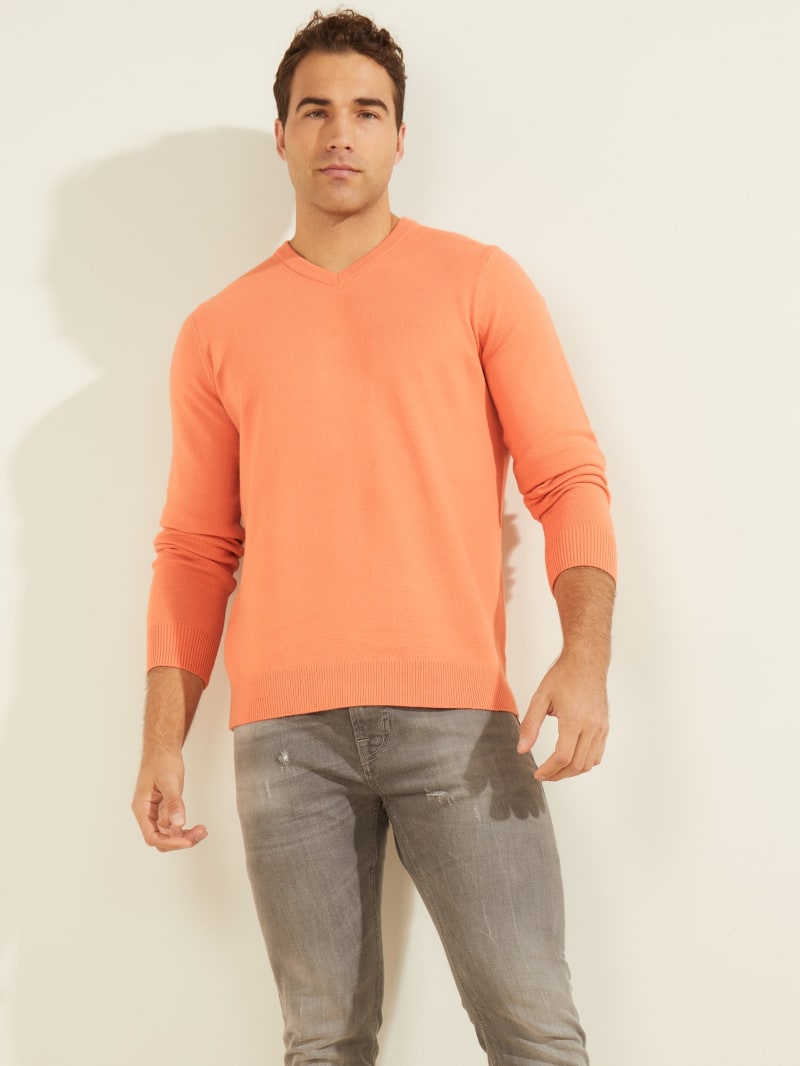 Guess Eco Liam V-Neck Men's Sweaters Orange | 7802-IKBGV